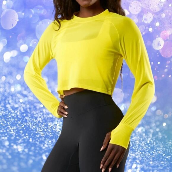 BUFFBUNNY Crystal Clear Long Sleeve Mesh Top Tiki Yellow M - Picture 8 of 8
